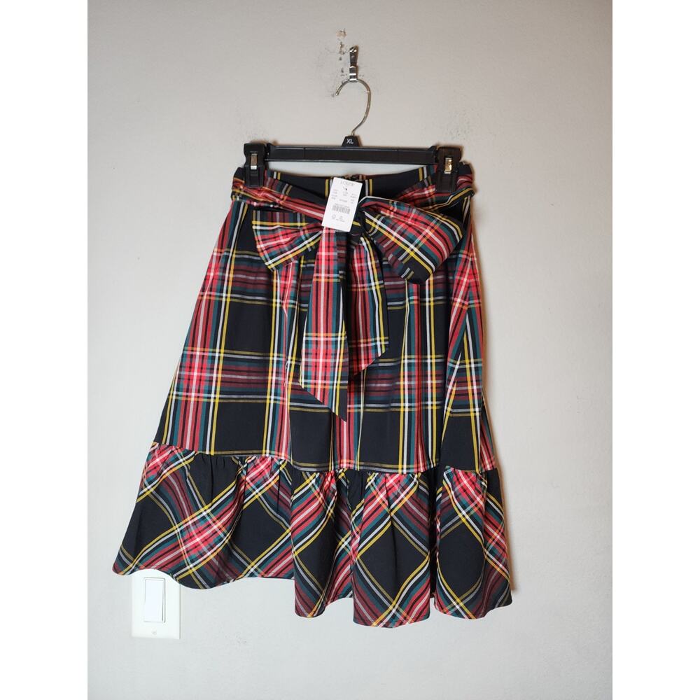 NWT J. Crew Cotton Stewart Tartan Plaid Big Bow Ruffle Trim Skirt Size 0 Petite
